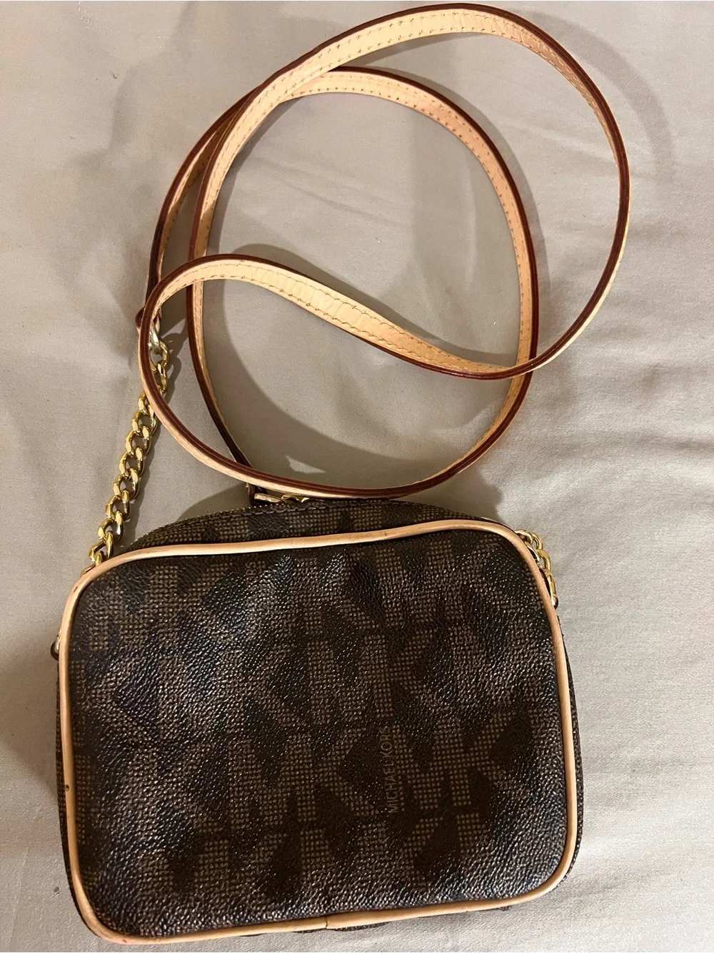 Michael Kors Brown and Tan Logo Crossbody Bag